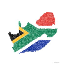 South Africa Flag Map Drawing Line Art