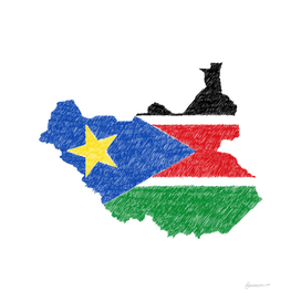South Sudan Flag Map Drawing Line Art