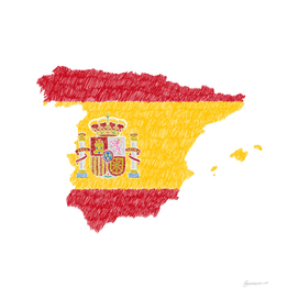 Spain Flag Map Drawing Line Art