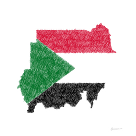 Sudan Flag Map Drawing Line Art