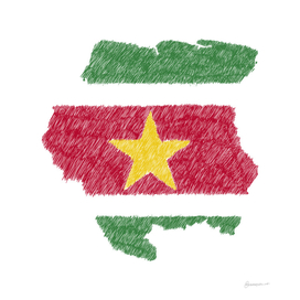 Suriname Flag Map Drawing Line Art
