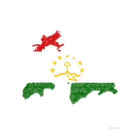 Tajikistan Flag Map Drawing Line Art