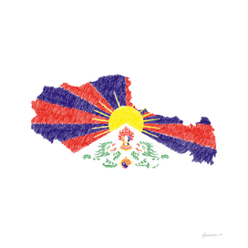 Tibet Flag Map Drawing Line Art