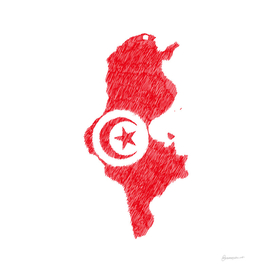 Tunisia Flag Map Drawing Line Art