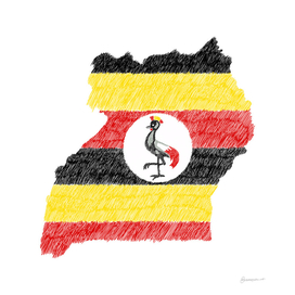 Uganda Flag Map Drawing Line Art