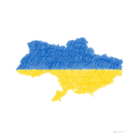 Ukraine Flag Map Drawing Line Art
