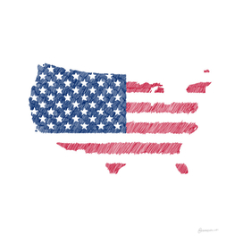 United States Flag Map Drawing Line Art