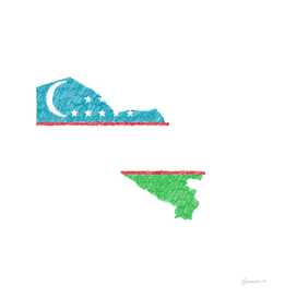 Uzbekistan Flag Map Drawing Line Art
