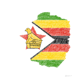 Zimbabwe Flag Map Drawing Line Art