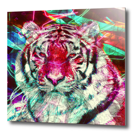 Street Art - Tiger Animal - Colored Neon