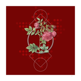 Vintage Blooming Turnip Roses Botanical on Geometric