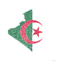 Algeria Flag Map Drawing Scribble Art