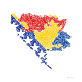 Bosnia And HerzegovinaFlag Map Drawing Scribble Art