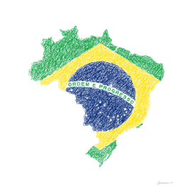 Brazil Flag Map Drawing Scribble Art
