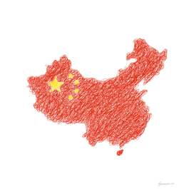 China Flag Map Drawing Scribble Art