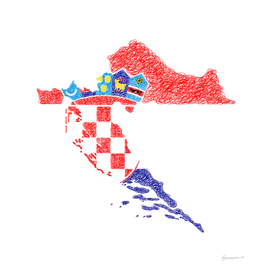 Croatia Flag Map Drawing Scribble Art