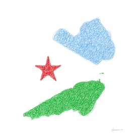 Djibouti Flag Map Drawing Scribble Art
