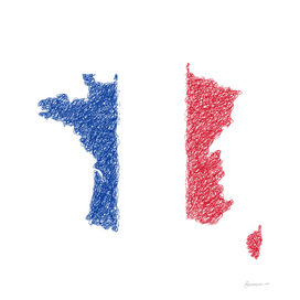 France Flag Map Drawing Scribble Art