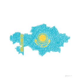 Kazakhstan Flag Map Drawing Scribble Art