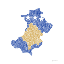 Kosovo Flag Map Drawing Scribble Art