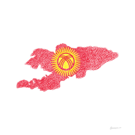 Kyrgyzstan Flag Map Drawing Scribble Art