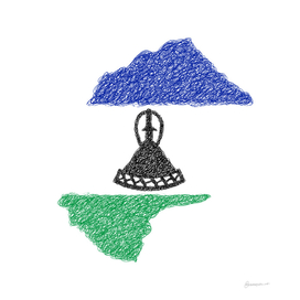 Lesotho Flag Map Drawing Scribble Art