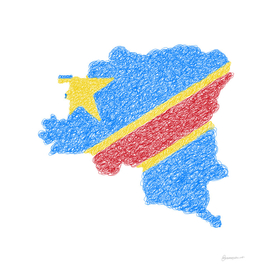 Republic Democratic of the Congo Map Drawing Scribble Art