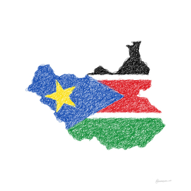 South Sudan Flag Map Drawing Scribble Art