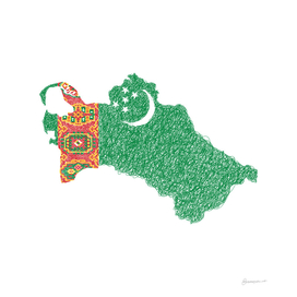 Turkmenistan Flag Map Drawing Scribble Art
