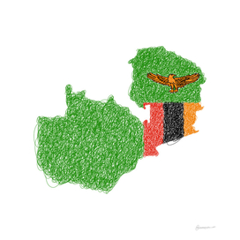 Zambia Flag Map Drawing Scribble Art