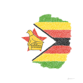 Zimbabwe Flag Map Drawing Scribble Art