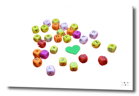 Composition of multi-colored cubes with letters