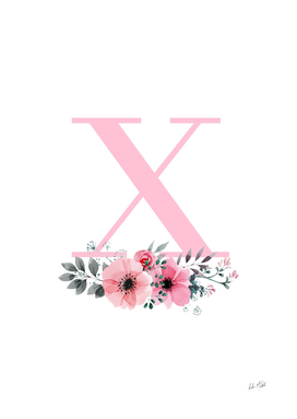Floral Botanical Watercolor Spray Monogram X