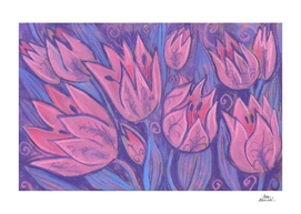 Funky Tulips Spring Flowers Floral Pastel Painting