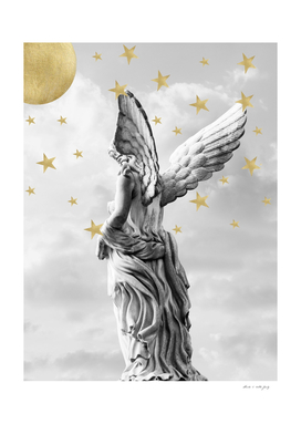 Black & White Marble Angel Starry Sky Moon Dream #1 #wall