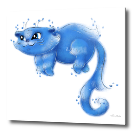 Fantastic blue water kitten for print or design