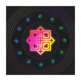 Radial Array Neon Glyph Art in Pink and Yellow 300