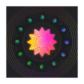 Radial Array Neon Glyph Art in Pink and Yellow 305