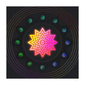 Radial Array Neon Glyph Art in Pink and Yellow 306
