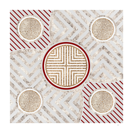 Geometric Glyph in Festive Red Silver and Gold 045