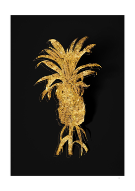 Gold Pineapple Botanical Illustration on Black