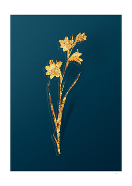 Gold Painted Lady Botanical Illustration on Teal