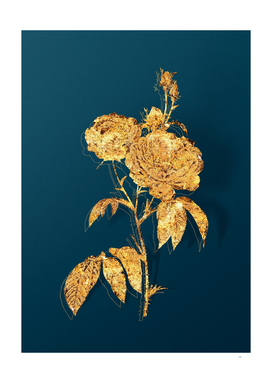Gold Purple Roses Botanical Illustration on Teal