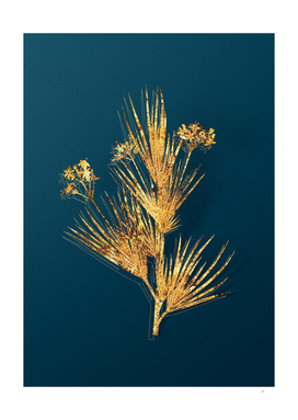 Gold Blue Stars Botanical Illustration on Teal
