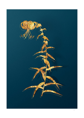Gold Tiger Lily Botanical Illustration on Teal
