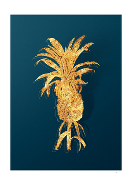 Gold Pineapple Botanical Illustration on Teal