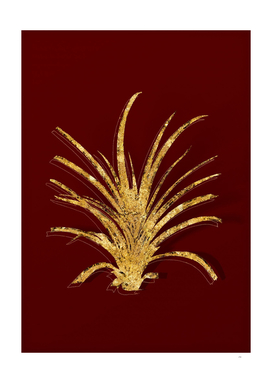 Gold Pineapple Botanical Illustration on Red