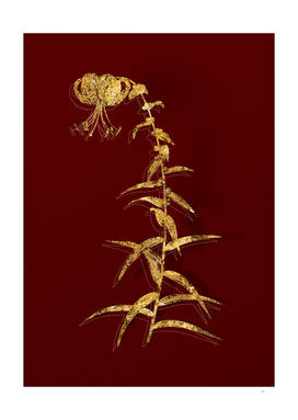 Gold Tiger Lily Botanical Illustration on Red
