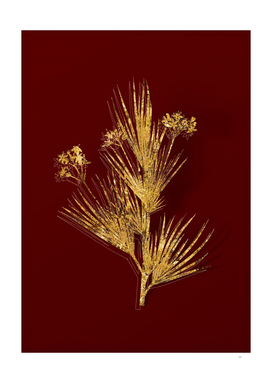 Gold Blue Stars Botanical Illustration on Red