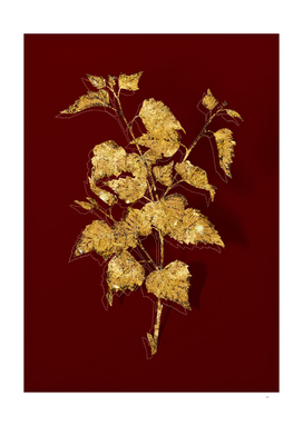 Gold Silver Birch Botanical Illustration on Red